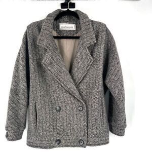 Vintage 90s Mackintosh Womens Chevron Wool Double Breasted‎ Blazer Gray Medium